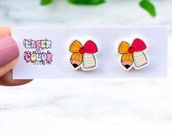 Teacher Earrings, Pencil Earrings, Bow Earrings, School Earrings, Teacher Gift, Teacher Appreciation Gift, Back to School, Gift for Teacher