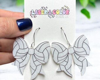 Volleyball Bow Earrings, Volleyball Earrings, Volleyball Glitter Coquette Earrings, Sports Earrings, Volleyball Mom, Team Spirit Earrings