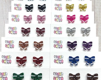Football Earrings, Football Bow Earrings, Glitter Earrings, Sports Earrings, Football Mom, Game Day, Coquette Bow Earrings