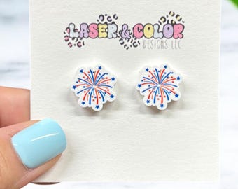 Firework Earrings, 4th of July Earrings, Star Earrings, Patriotic Stud Earrings, Red White Blue Earrings, Independence Day Earrings