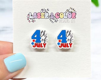 4th of July Earrings, USA Earrings, Patriotic Stud Earrings, Red White Blue Earrings, Independence Day Earrings