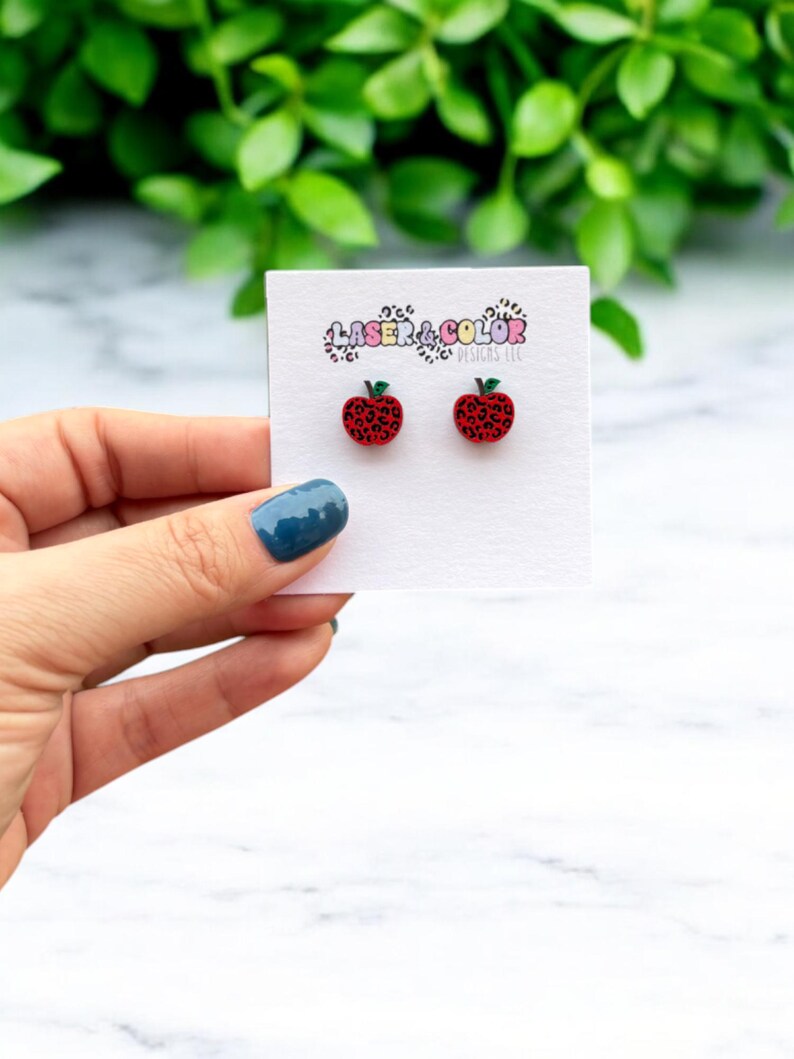 Leopard Apple Earrings, Teacher Earrings, Apple Earrings, School Earrings, Gift for Teacher, Teacher Appreciation Gift, Teacher Gift Red Leopard Apple