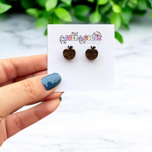 Leopard Apple Earrings, Teacher Earrings, Apple Earrings, School Earrings, Gift for Teacher, Teacher Appreciation Gift, Teacher Gift Walnut Leopard Apple