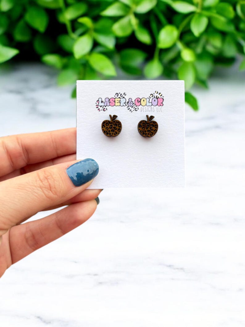 Leopard Apple Earrings, Teacher Earrings, Apple Earrings, School Earrings, Gift for Teacher, Teacher Appreciation Gift, Teacher Gift Walnut Leopard Apple