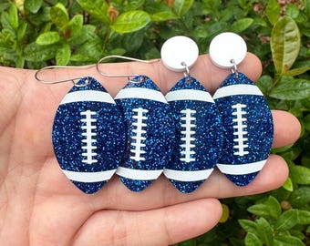 Blue Glitter Football Earrings, Sports Earrings, Football Earrings, Game Day Earrings, Football Gift, Team Spirit Earrings, Football Jewelry