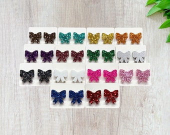 Bow Earrings, Glitter Coquette Bow Studs, Team Spirit