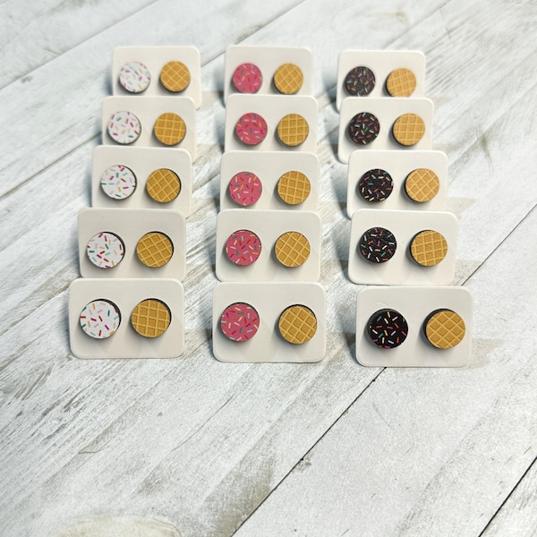 Ice Cream Sprinkles & Waffle Wood Earrings | Ice Cream Earrings | Summer Earrings