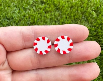 Red Peppermint Candy Earrings | Christmas Earrings | Candy Earrings