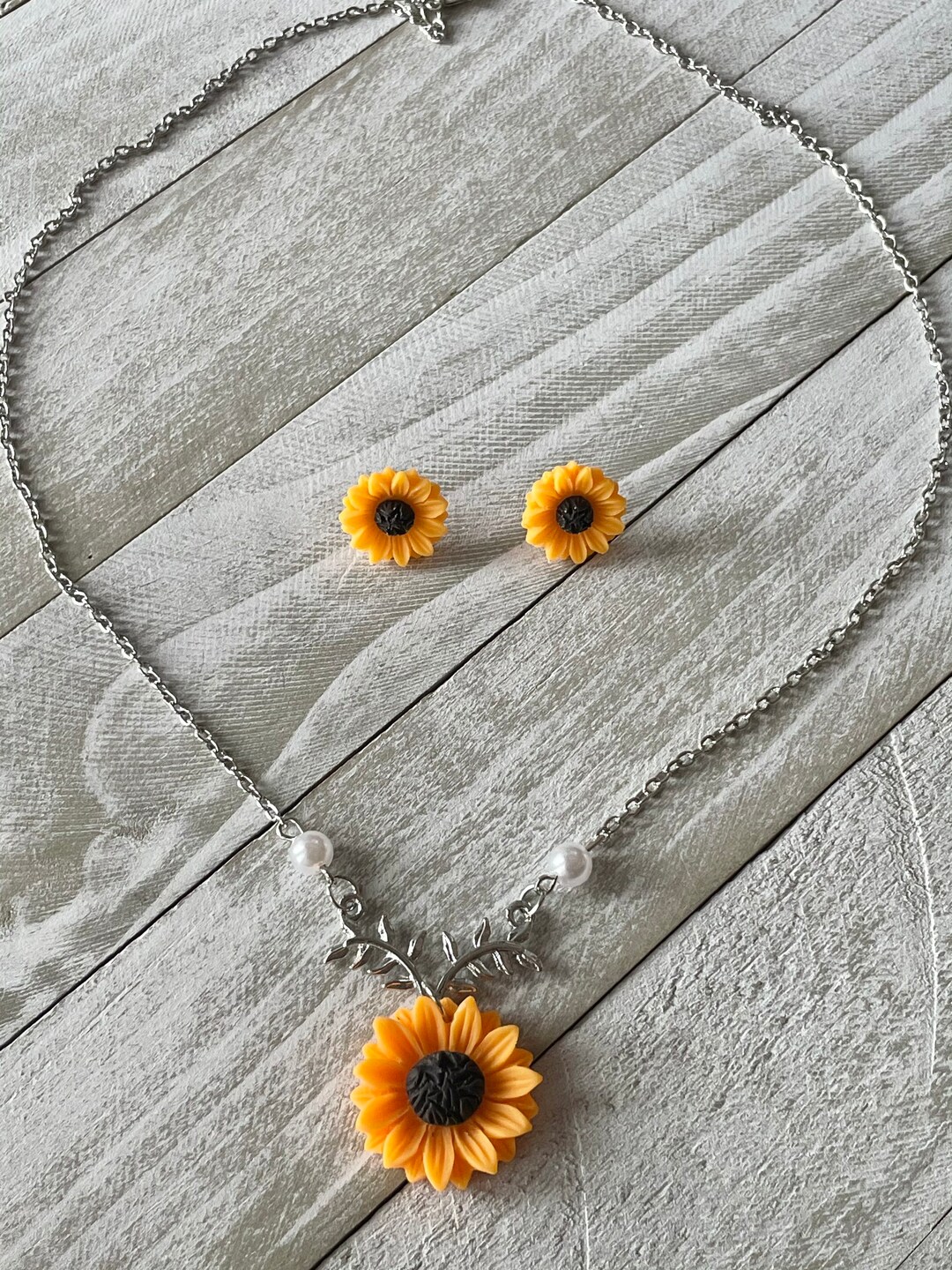 Sunflower Necklace and Earring Set Etsy