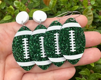 Green Glitter Football Earrings, Football Earrings, Game Day Earrings, Football, Team Spirit Earrings, Football Jewelry, Sports Earrings