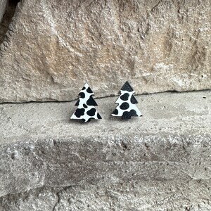 Cow Print Christmas Tree Wood Earrings | Christmas Earrings | Western & Farm Earrings