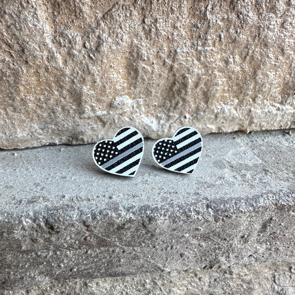 Thin Silver Line Heart Acrylic Earrings | Corrections Officer Earrings