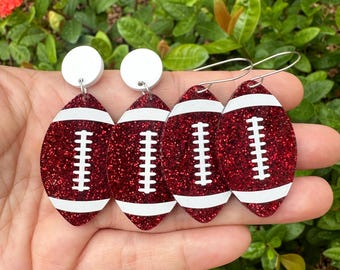 Red Glitter Football Earrings, Football Earrings, Game Day Earrings, Football Gift, Team Spirit Earrings, Football Jewelry, Sports Earrings