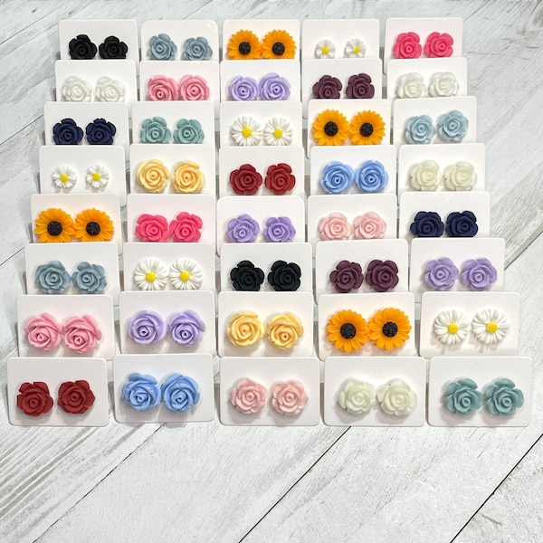 Flower Earrings Grab Bag | Wholesale Earrings | Thank You Gifts | Sunflower Rose Daisy Earrings | Fillers | Subscription Box Fillers