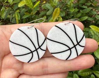 White Glitter Basketball Dangle Earrings, Basketball Earrings, Sports Earrings, Basketball Glitter Earrings, Basketball Mom