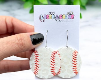 Baseball Leopard Acrylic Dangle Earrings, Baseball Earrings, Sports Earrings, Baseball Mom Earrings, Team Spirit Earrings