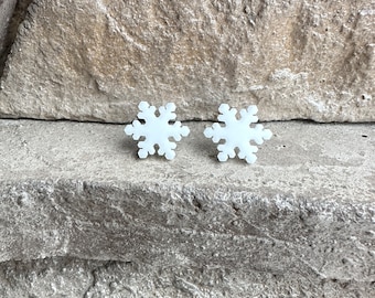 Snowflake Acrylic Stud Earrings | Christmas Earrings | Holiday Earrings