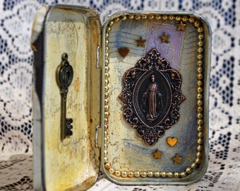 Shrine Nicho Traveling Altar Madonna Altoid Art Prayer Box