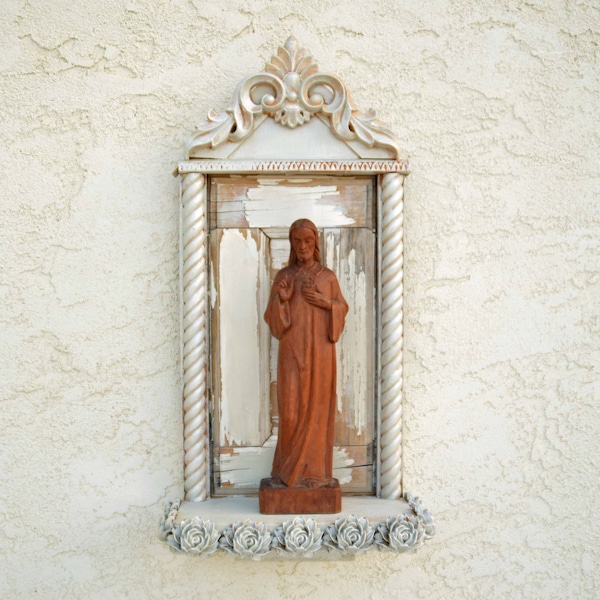 Sanctuaire Nicho Autel vintage Wood Jesus sanctuaire suspendu Diana LaMorris