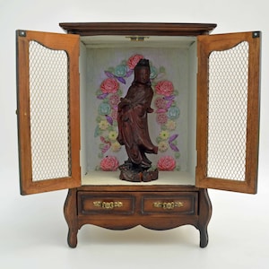 Shrine Nicho Altar Quan Yin Vintage Wood Box DianaLaMorrisArt