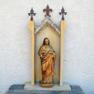 Shrine Altar Religious Home Decor Golden Sacred Heart of Jesus Shrine Icon DianaLaMorrisArt