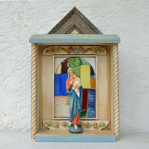 Shrine Nicho Altar Madonna and Child Home Altar Stained Glass Prayer Station DianaLaMorrisArt