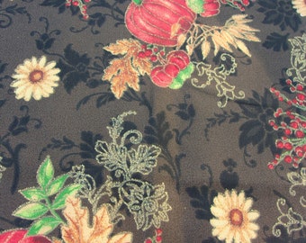 Dark Brown Metallic Trim Fall and Autumn Pumpkins Sunflowers Fabric Traditions Quilting and Sewing Fabrics