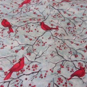 Red Birds and Red Berries on Blue Susan Winget Holiday Fall Fabric