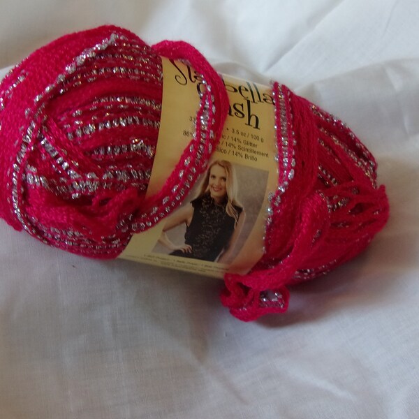 Premier Yarns / Starbella / Vivid Colors / 33 Yards Per Skein / Acrylic / Pink and Black / Silver Glitter