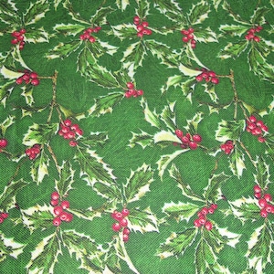 Green With Holly Leaves and Berries Bristol Bay studios for JoAnn Fabrics Quilting or Sewing Fabric