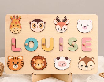 Animals Personalized Busy Board Puzzles for Learning and Play,Custom Wooden Baby Name Puzzle,Montessori Toddler Toys,Baby Boys Girls Gifts