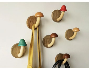 4 Pc Wood Mushroom hook OUT OF WALL decor Solid colorful wood mushroom of wall decor Wall Hooks Decor Hooks Wall Hook Coat Hangers Hat Hooks