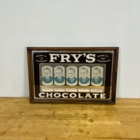 Vintage 'fry's Chocolate' 5 Boys Reverse Glass Painted Advertising