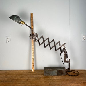 Vintage industrial bench mounted scissor extension lamp light