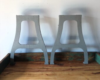 Pair of Vintage cast iron machine lathe legs 29 3/4" high - light grey color