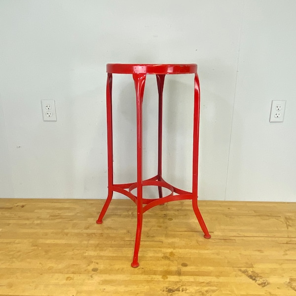 Vintage industrial UHL toledo steel co stool -  30” high in glossy red