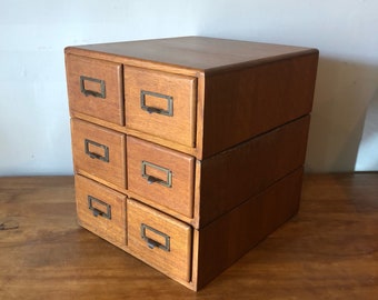 Vintage 6 drawer tiger oak library card file - beautiful patina 2 available
