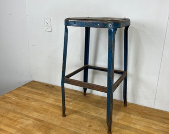 Vintage Industrial 26” Fixed Height Blue Lyon Stool Stool - Etsy