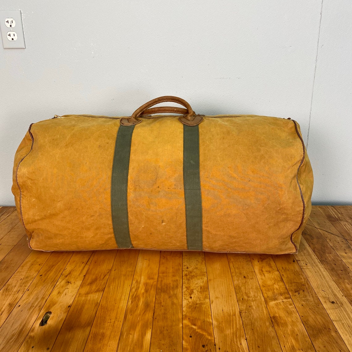Vintage LL Bean leather and Canvas duffle bag Etsy