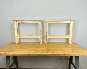 Pair of Vintage cast iron cream colored machine legs 25” high 30” wide