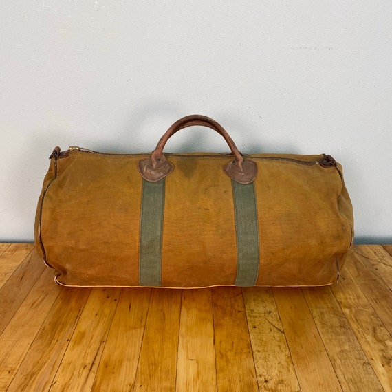 Medium Vintage LL Bean leather and Canvas duffle bag Etsy