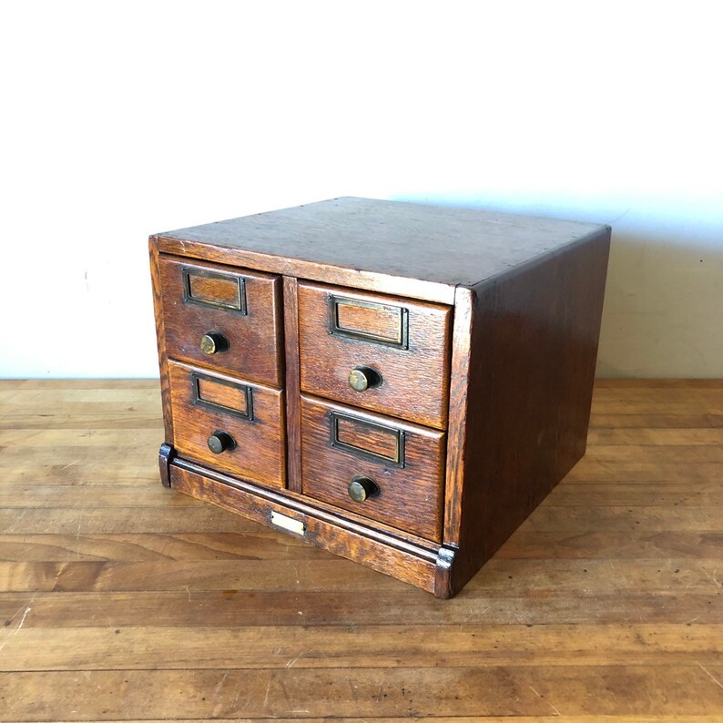 Vintage 4 Drawer Globe Tiger Oak Library Card File Etsy