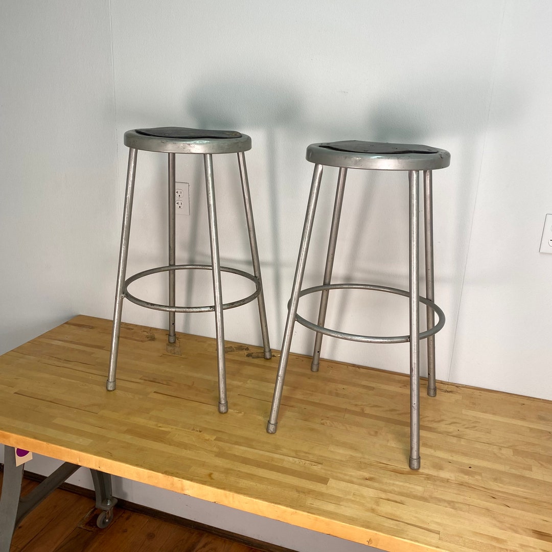 Structural Fixed Stools Pair of Vintage Industrial Fixed Height Steel Stools in Grey 30” - Etsy