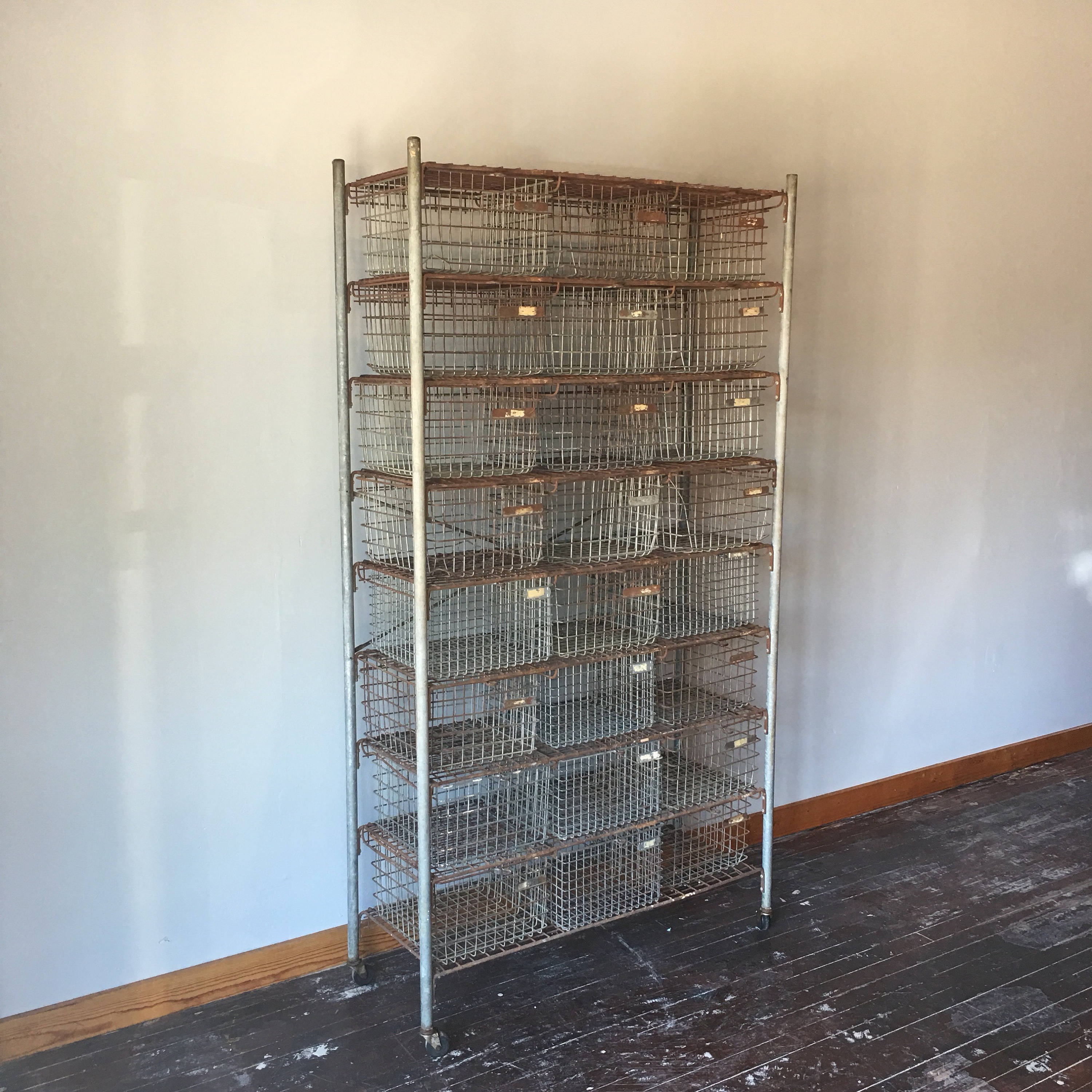 Vintage gym basket rolling shelf unit 15 basket included Etsy