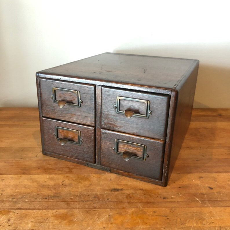 Vintage 4 Drawer Yawman Erbe Tiger Oak Library Card File Etsy
