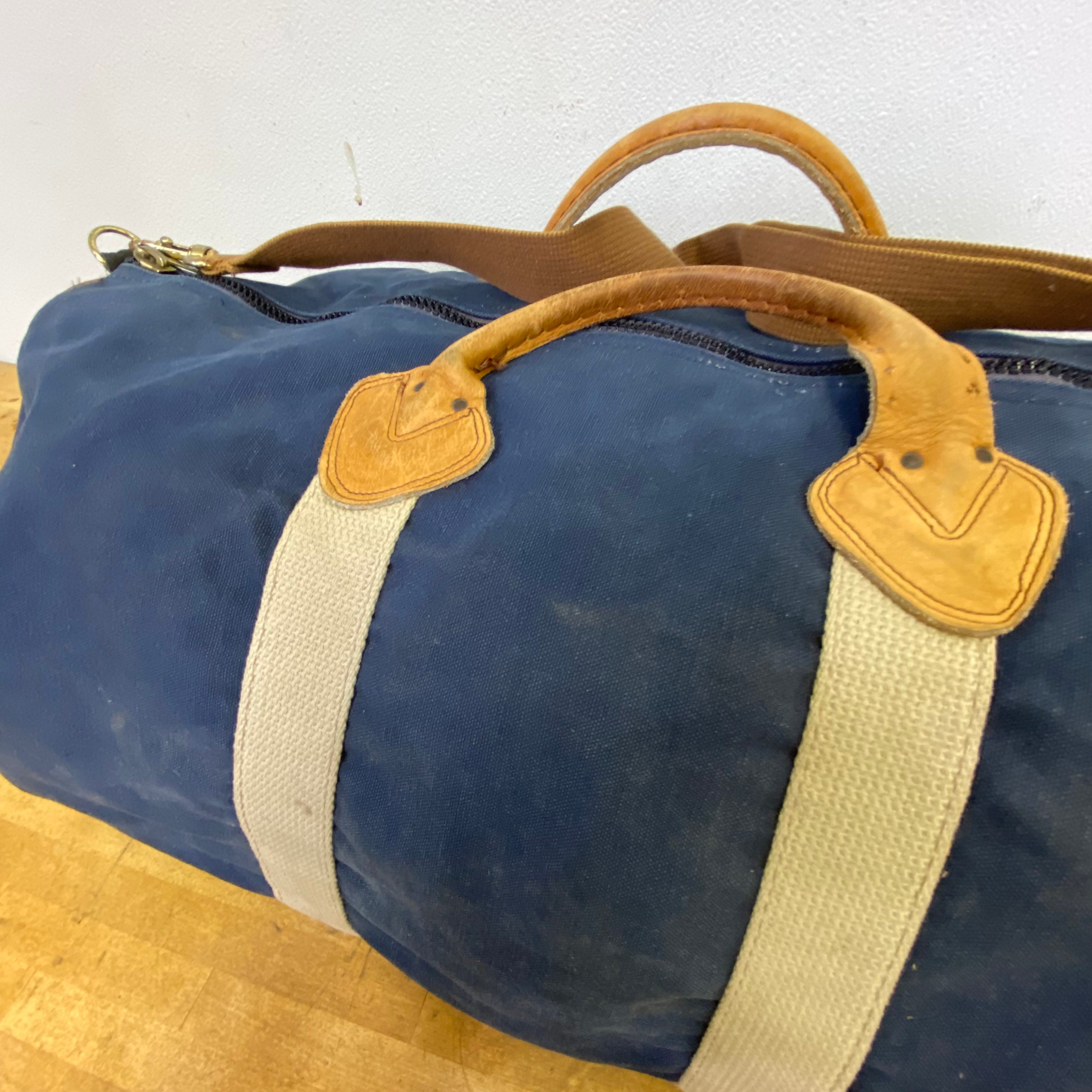 Medium Vintage LL Bean leather and Canvas duffle bag Etsy