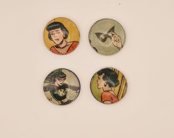 Magnets - 1" / One inch - Upcycled Epehemera - Made from used Vintage Comicbook Pages