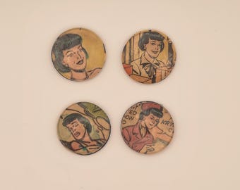 Magnets - 1" / One inch - Upcycled Epehemera - Made from used Vintage Comicbook Pages