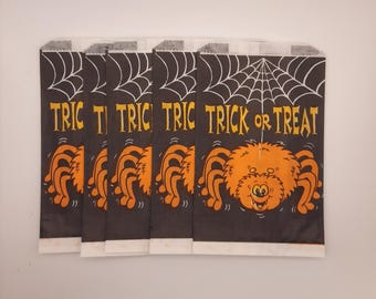 Vintage 1990s Halloween Treat Bags – Spider Design, Set of 5