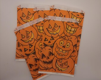 Vintage 1990s Halloween Treat Bags - Pumpkin Jack-o'-Lanterns, Set of 5